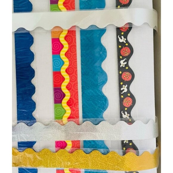 Teacher Bulletin Board Borders Pack 114 Ft Scalloped Straight Edge Borders New - Picture 3 of 8